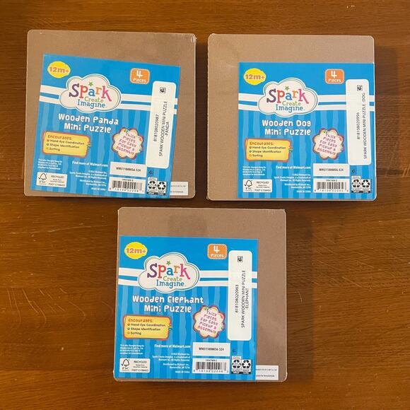 Wooden Mini Puzzles (3) Educational Learning Toys New Sealed - Picture 2 of 5